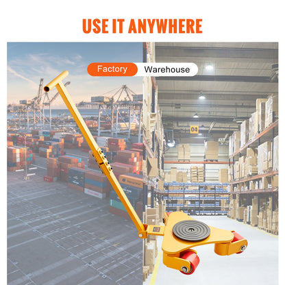 Machinery Skate Dolly, 6614 LBS/3T Industrial Machinery Mover with Handle, Carbon Steel Machinery Moving Skate with 3 360° Swivel PU Wheels, 360° Rotation Non-Slip Cap for Warehouse, Workshop