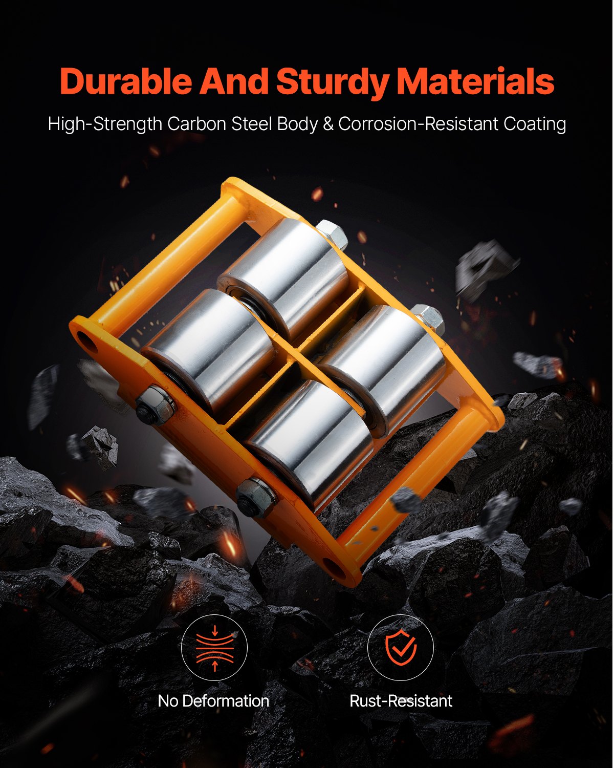 4PCS Machinery Skate Dolly, 11999.8 kg Industrial Machinery Mover, Heavy Duty Carbon Steel Machinery Moving Skate & 4 Carbon Steel Wheels and 360° Rotation Non-Slip Cap for Warehouse, Factory