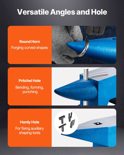 Single Horn Anvil 132Lbs Cast Steel Anvil Blacksmith for Sale Forge Steel Tools with Round and Square Hole and Equipment Anvil Rugged Blacksmith Jewelers Durable and Robust Metal Working Tool