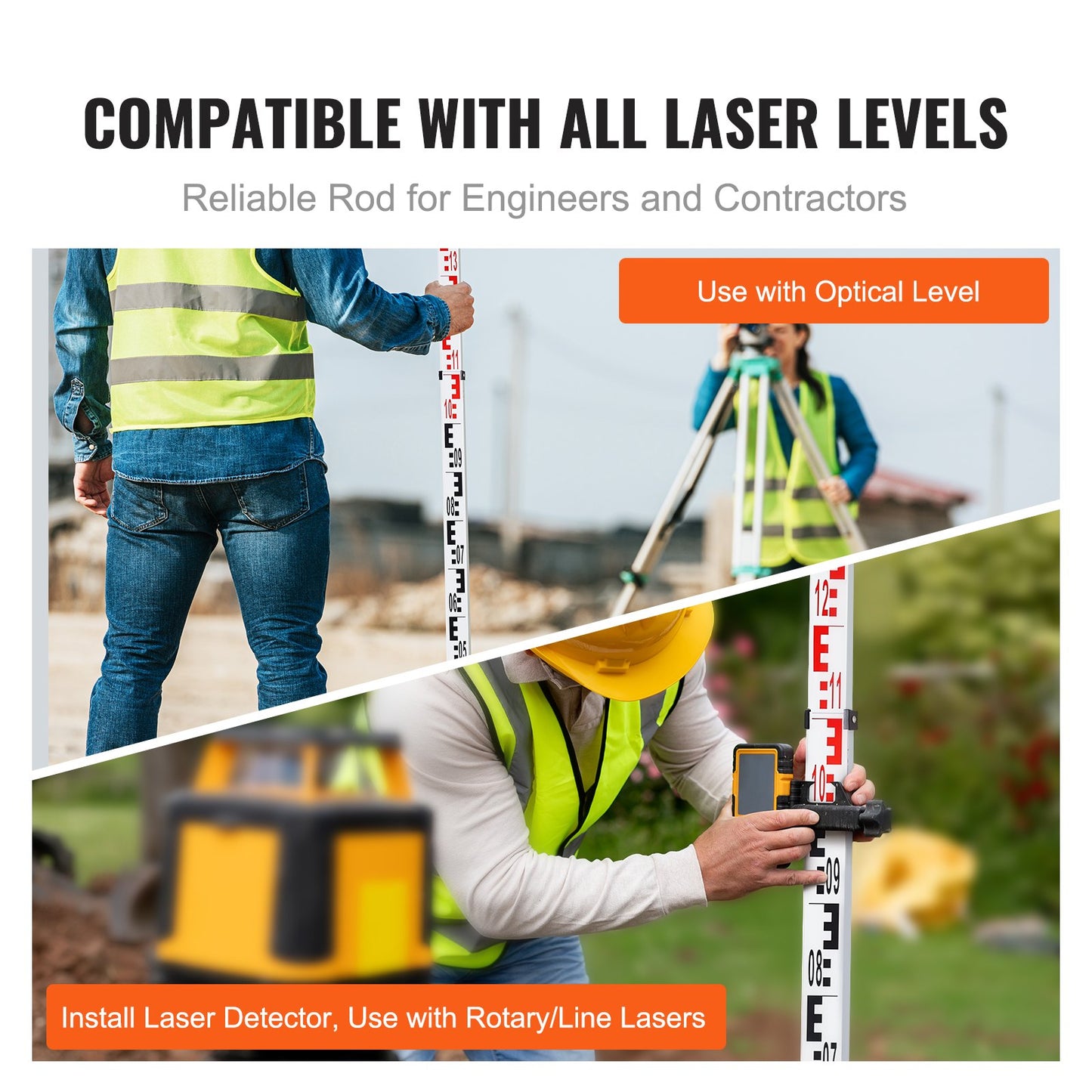 Aluminum Grade Rod, 3M Metric Telescopic Measuring Rod, Double-Sided Scale in CM/MM Leveling Rod Stick,Aluminum Alloy Survey Rod with Bubble Level &Carrying Bag for Measuring Houses,Walls,Floor