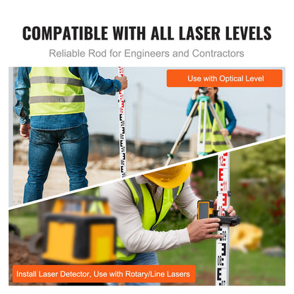 Aluminum Grade Rod, 3M Metric Telescopic Measuring Rod, Double-Sided Scale in CM/MM Leveling Rod Stick,Aluminum Alloy Survey Rod with Bubble Level &Carrying Bag for Measuring Houses,Walls,Floor