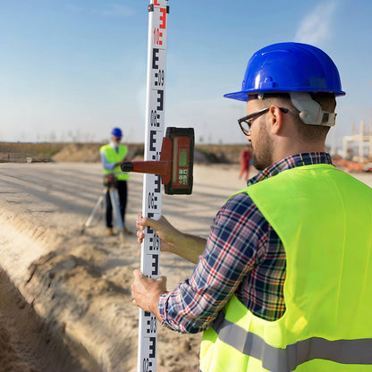 Aluminum Grade Rod, 3M Metric Telescopic Measuring Rod, Double-Sided Scale in CM/MM Leveling Rod Stick,Aluminum Alloy Survey Rod with Bubble Level &Carrying Bag for Measuring Houses,Walls,Floor