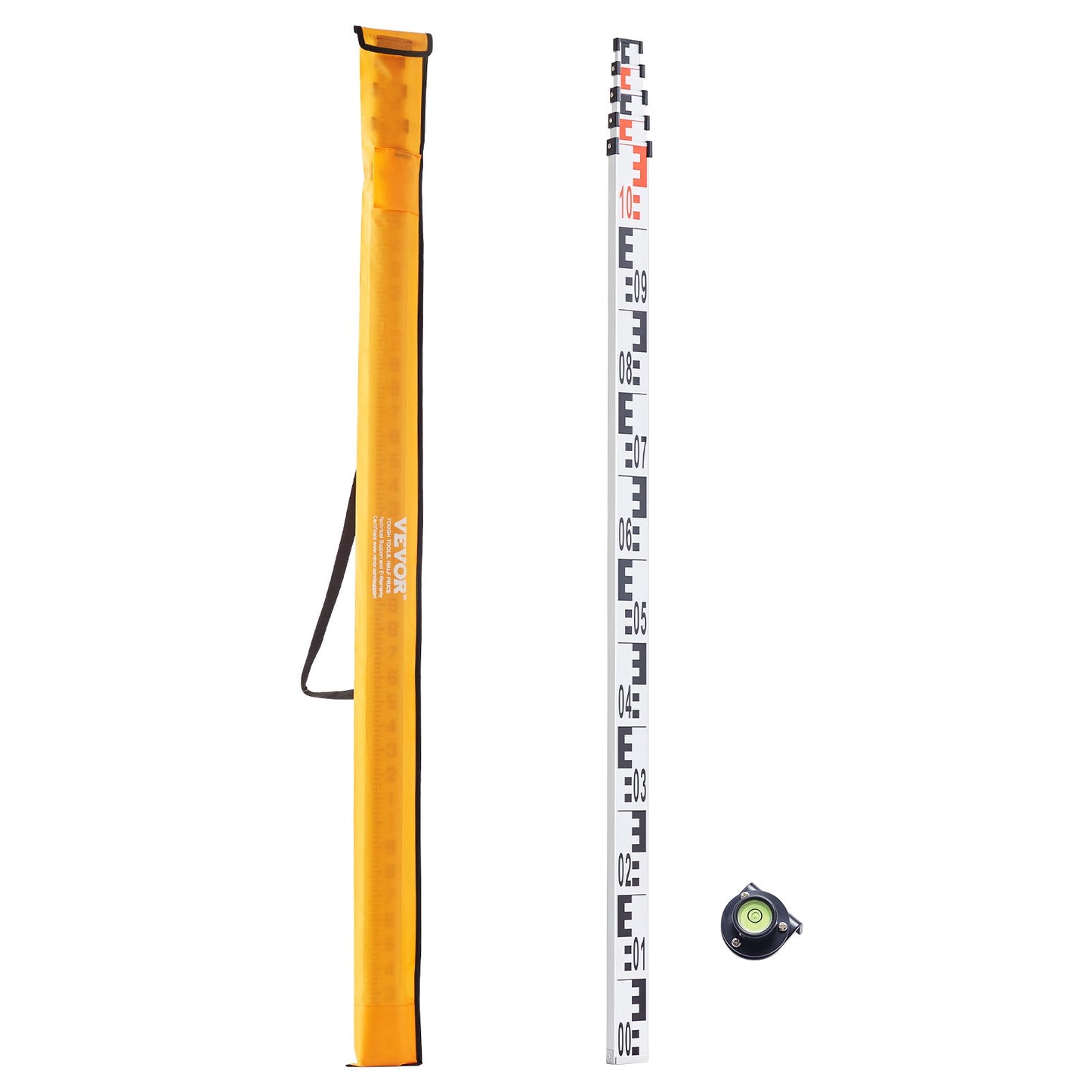 Aluminum Grade Rod, 5M Metric Telescopic Measuring Rod, Double-Sided Scale in CM/MM Leveling Rod Stick,Aluminum Alloy Survey Rod with Bubble Level &Carrying Bag for Measuring Houses,Walls,Floors