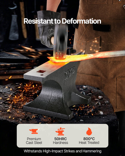 Single Horn Anvil, 55lbs Cast Steel Anvil, High Hardness Rugged Round Horn Anvil for Blacksmiths, with Large Countertop and Stable Base, Metal Working Tool for Metal Bending, Shaping, Twisting