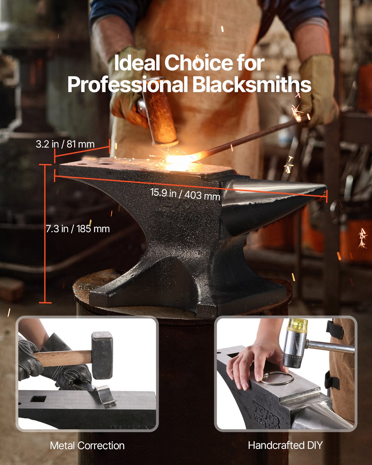 Single Horn Anvil, 55lbs Cast Steel Anvil, High Hardness Rugged Round Horn Anvil for Blacksmiths, with Large Countertop and Stable Base, Metal Working Tool for Metal Bending, Shaping, Twisting