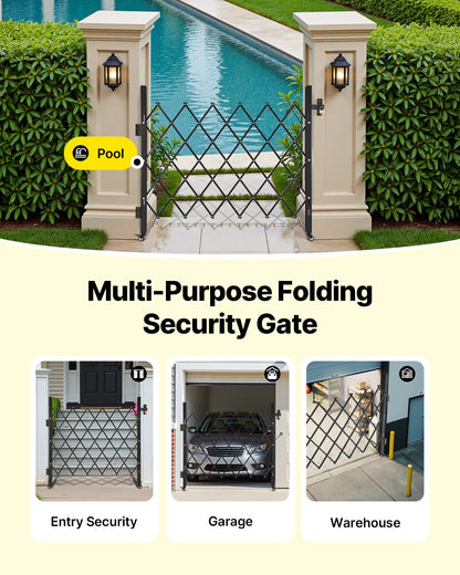 Single Folding Security Gate, Lockable Scissor Gate with 360° Swivel Casters, Outdoor Barricade Steel Retractable Gates, for Entry Security, Garage, Warehouse & Pool, 110 × 131 cm (W × H)