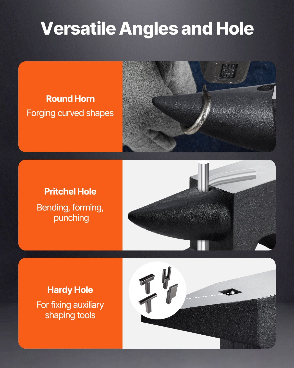 Städ i gjutet stål, 60 kg städ i ett horn med stor bänkskiva och stabil bas, höghårdhet, robust runt hornstäd, smed, för bockning, formning