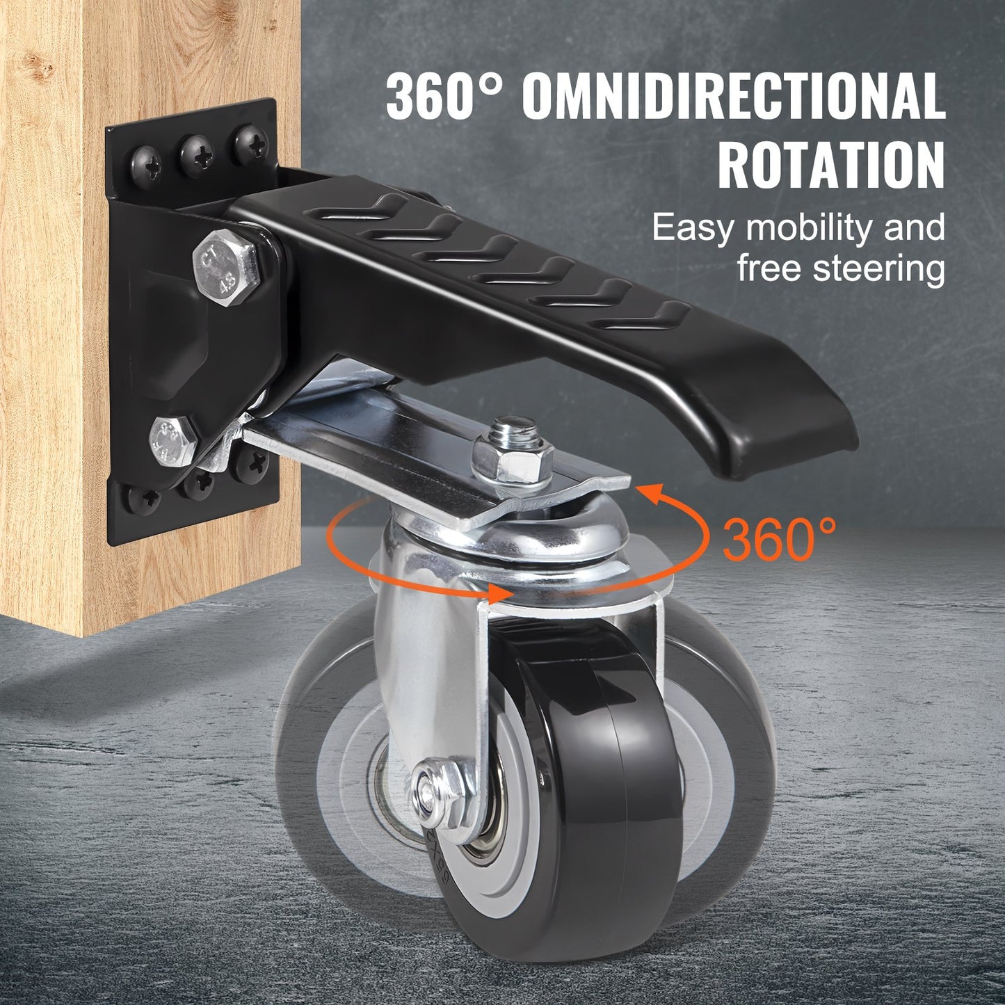 Workbench Caster Wheels, 74.8kg Load Capacity, Set of 4, 6.3cm Heavy Duty Retractable Casters, Side Mounted Adjustable Stepdown Wheels with 360° Swivel for Workbenches, Tables, and Equipment