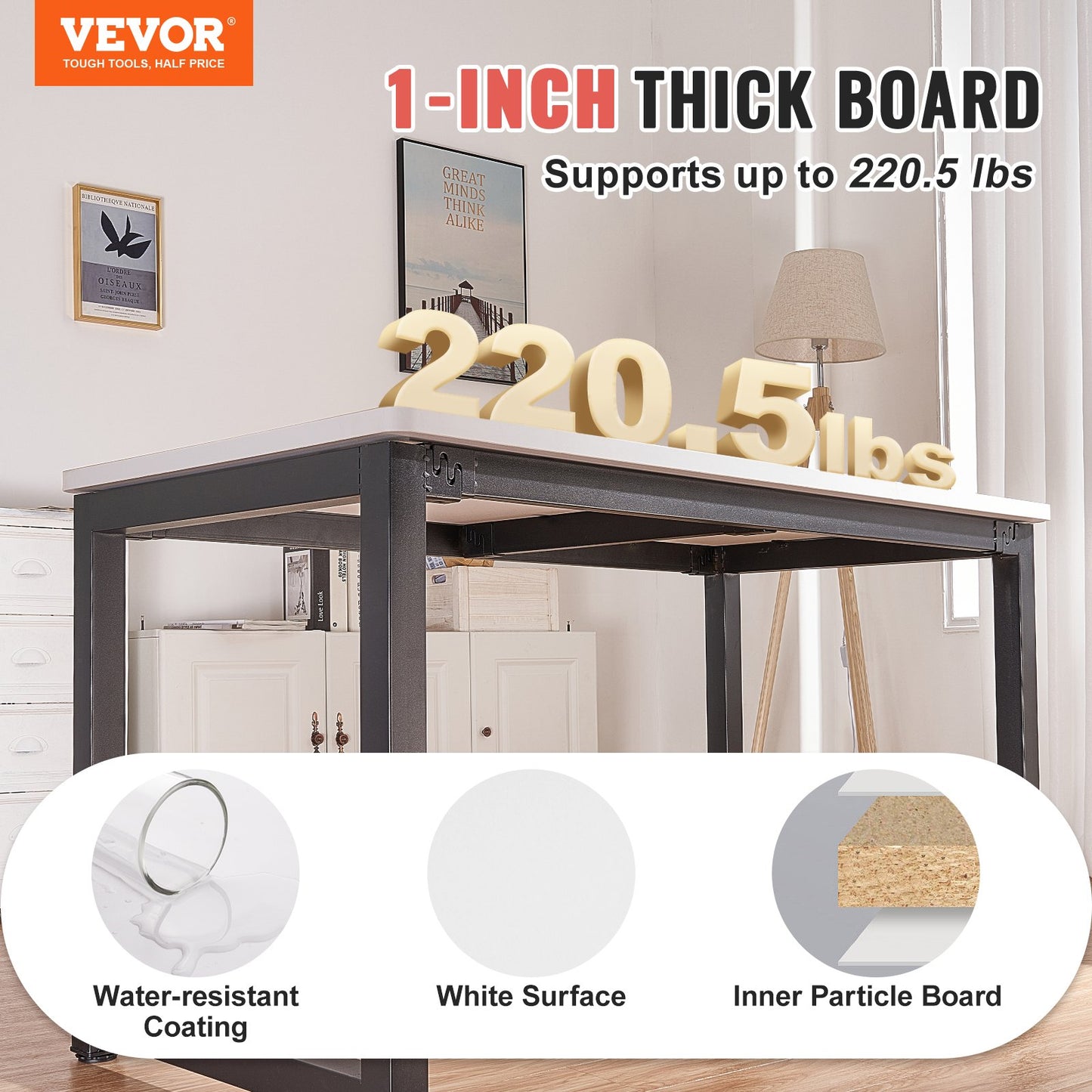 Table Top, 55" x 28" x 1", 220.5 lbs Load Capacity, Universal One-Piece Particle Board Desktop for Height Adjustable Electric Standing Desk Frame, Rectangular Countertop for Home and Office Desk