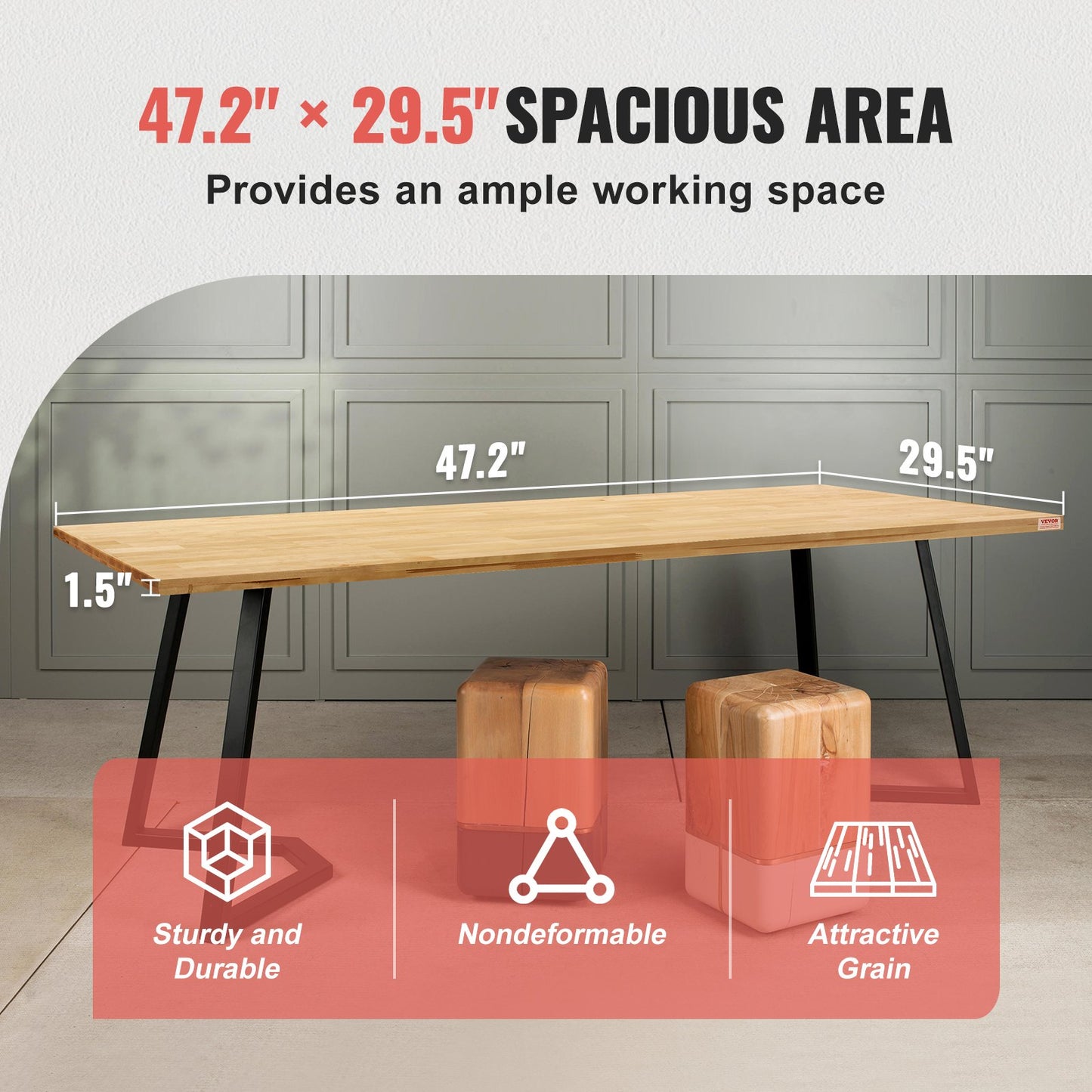 Wood Table Top, 47.2" x 29.5" x 1.5", 330lb Load Capacity, Universal Solid One-Piece Maple Wood Desktop for Height Adjustable Electric Standing Desk Frame, Rectangular Countertop for Home Office