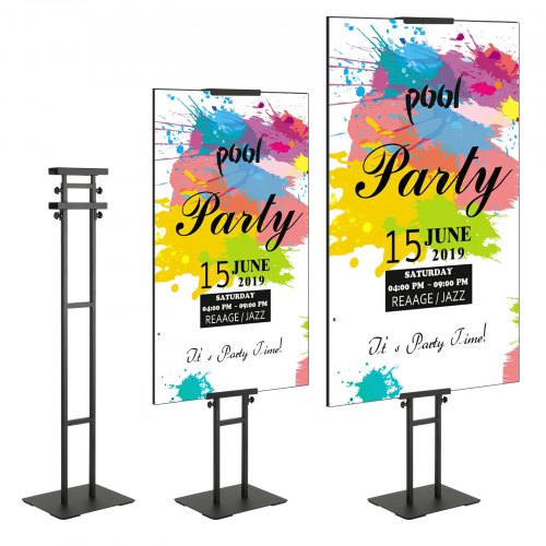Poster Stand, Adjustable Height Up to 1905 mm, Double-Sided Heavy Duty Pedestal Sign Holder, Floor Standing Sign Holder Banner Stand with Shock-absorbing Base for Display, for Board and Foam, Black
