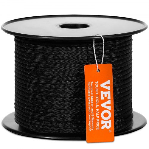 Braided Nylon Rope, 3/16 in x 250 ft, 32 Strands, 720 LBS Breaking Strength Outdoor Climbing Rope, Arborist Tree Climbing Rigging Rope for Rock Hiking Camping Swing Rappelling Rescue, Black