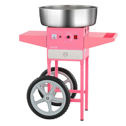 Electric Cotton Candy Machine with Cart, 1000W Commercial Candy Floss Maker with 52cm in Stainless Steel Bowl, Sugar Scoop, and Drawer, Easy to Use, for Home, Kids Birthday, Family Party, Pink