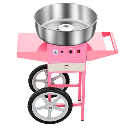 Electric Cotton Candy Machine with Cart, 1000W Commercial Candy Floss Maker with 52cm in Stainless Steel Bowl, Sugar Scoop, and Drawer, Easy to Use, for Home, Kids Birthday, Family Party, Pink