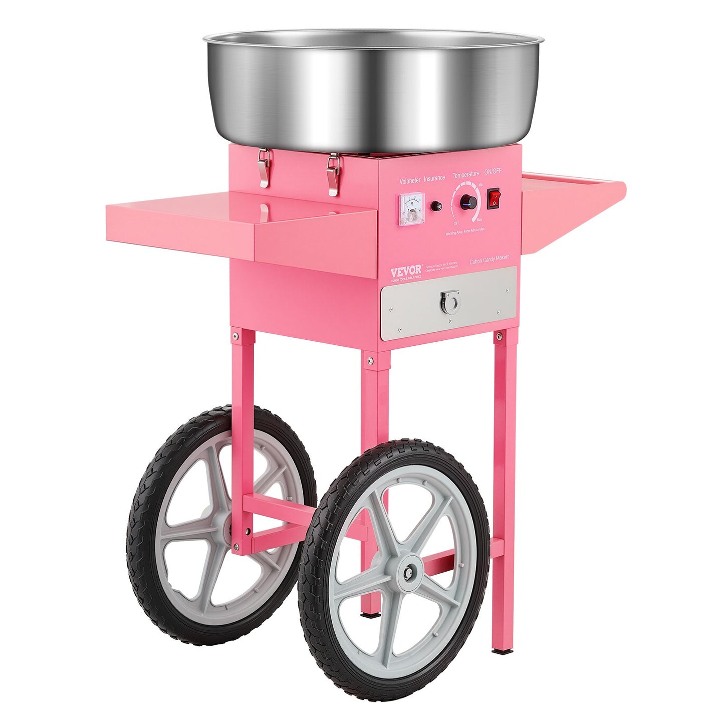 Electric Cotton Candy Machine with Cart, 1000W Commercial Candy Floss Maker with 52cm in Stainless Steel Bowl, Sugar Scoop, and Drawer, Easy to Use, for Home, Kids Birthday, Family Party, Pink