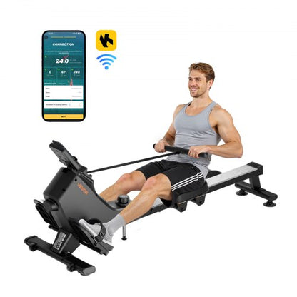 Magnetic Rowing Machine,16-Level Quiet Resistance Adjustable, Foldable Rower Machine for Home, 158kg Weight Capacity, Row Machines with Smooth Pulley Design, Bluetooth APP Compatible & LCD Monitor