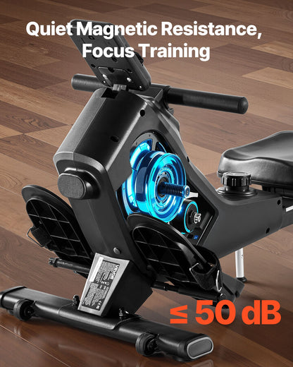 Magnetic Rowing Machine,16-Level Quiet Resistance Adjustable, Foldable Rower Machine for Home, 158kg Weight Capacity, Row Machines with Smooth Pulley Design, Bluetooth APP Compatible & LCD Monitor