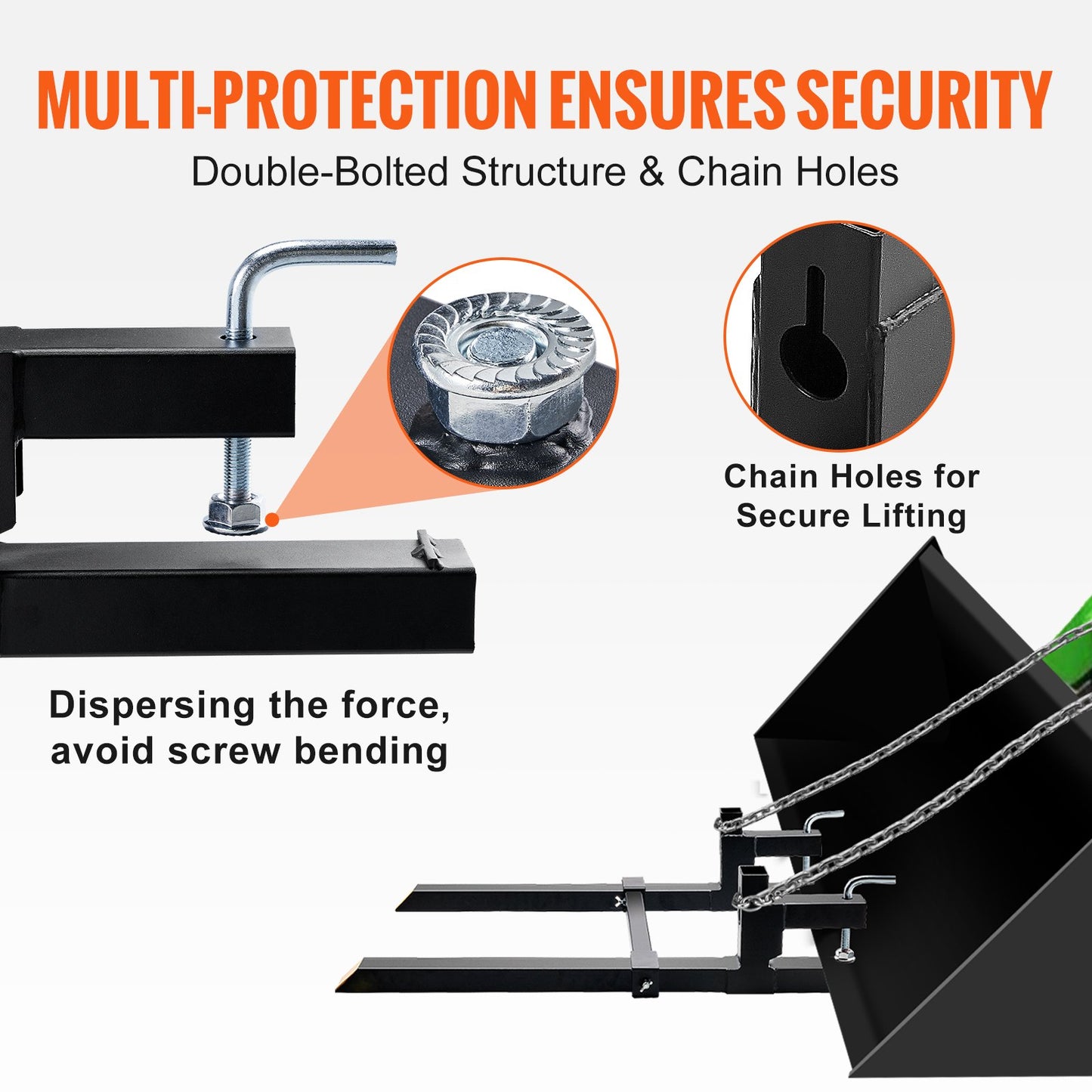 Pallet Forks, 907.2 kg Clamp on Pallet Forks, 109.2 cm Total Length Tractor Bucket Forks with Adjustable Stabilizer Bar, Heavy Duty Pallet Forks for Tractor Attachments, Skid Steer, Loader Bucket