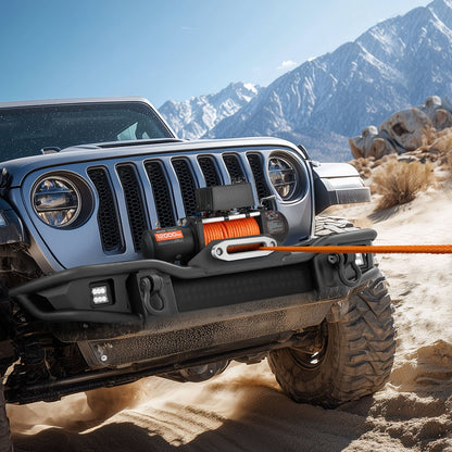 Elektrisk vinsch, 5400 kg lastkapacitet, 12V DC lastbilsvinsch med Φ9,1 mm x 23 m syntetiskt rep, trådlös och trådbunden fjärrkontroll, IP55 vattentät för bogsering av terränggående SUV, jeep, släpvagn, båt