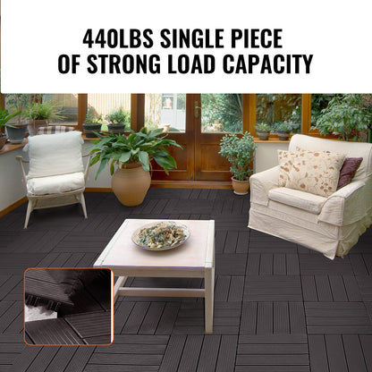 Interlocking Deck Tiles, 10 Pack,12"x12" 10 sq. ft Plastic Waterproof Outdoor Flooring All Weather Use, Patio Floor Decking Covering Tiles for Porch Poolside Balcony Backyard, Dark Brown