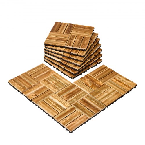 Interlocking Deck Tiles Solid Wood, 10 Pack,12"x12" Waterproof Camphor Pine Wood Flooring All Weather Use, Patio Floor Decking Covering Tiles for Porch Poolside Balcony Backyard, (Wooden)