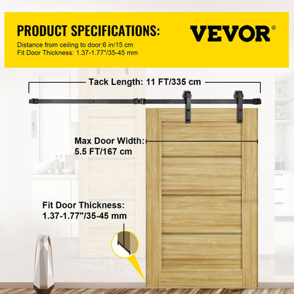 Sliding Barn Door Hardware Kit, 11FT Barn Door Kit, 330LBS Load-Bearing Double Barn Door Hardware Kit, Carbon Steel Barn Door Track, Darn Door for 1.57-1.77" Thickness & 5.5FT Wide Door Panel