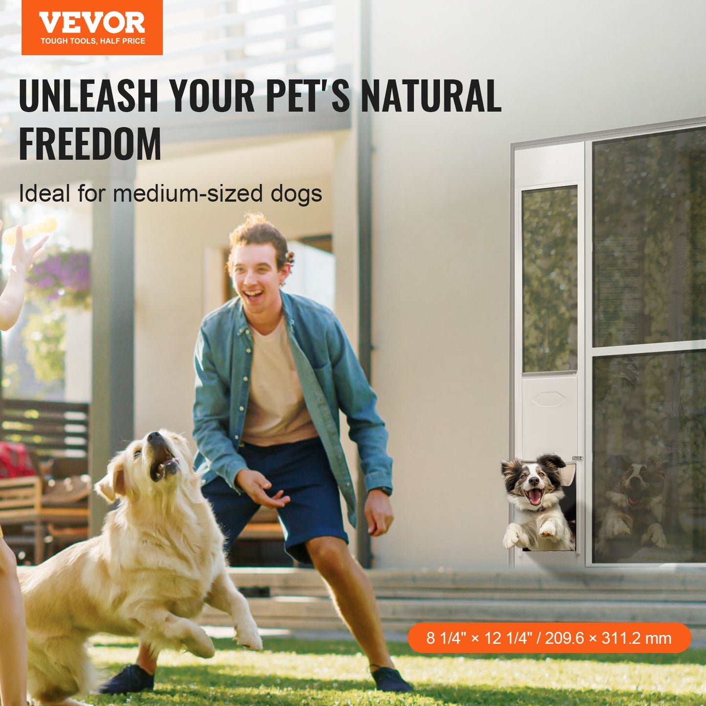 Dog Door for Sliding Glass Door, 75 7/8"-80 11/16" Adjustable Height Doggy Door for Sliding Doors, Aluminum Frame Tempered Glass Pet Door with Hinge Structure Flap and Lock for Small-Sized Dogs