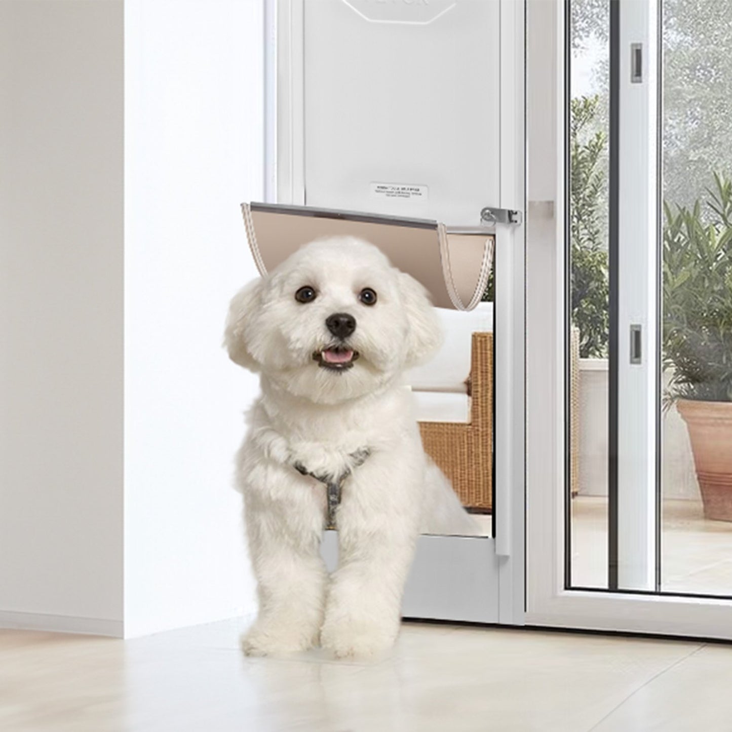 Dog Door for Sliding Glass Door, 75 7/8"-80 11/16" Adjustable Height Doggy Door for Sliding Doors, Aluminum Frame Tempered Glass Pet Door with Hinge Structure Flap and Lock for Small-Sized Dogs