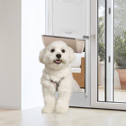 Dog Door for Sliding Glass Door, 75 7/8"-80 11/16" Adjustable Height Doggy Door for Sliding Doors, Aluminum Frame Tempered Glass Pet Door with Hinge Structure Flap and Lock for Small-Sized Dogs