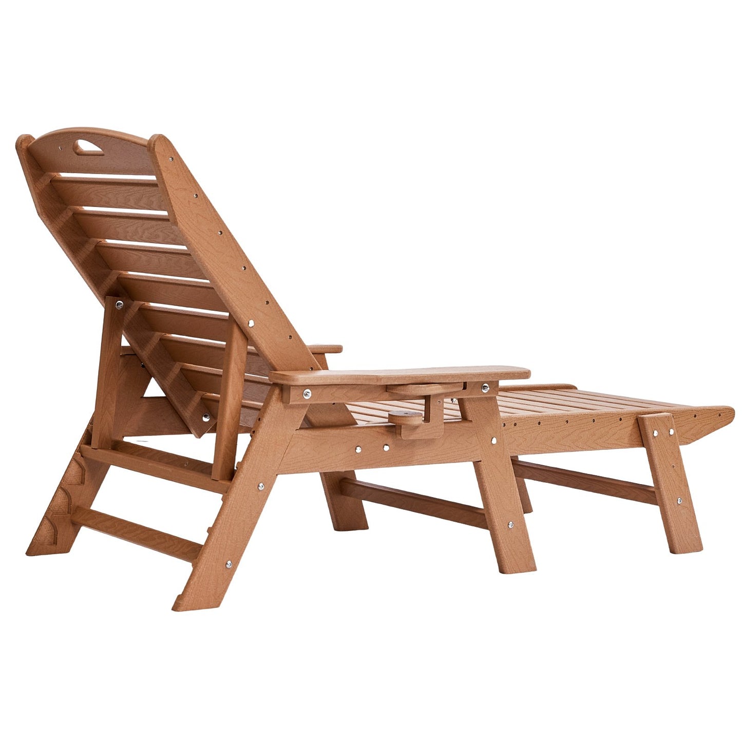 Schäslongfåtölj, 181 kg viktkapacitet, 6 positioner justerbar uteplatsloungestol, utomhus HDPE-loungestol med ryggstöd och mugghållare, för pool, pooldäck, bakgård, gräsmatta, brun