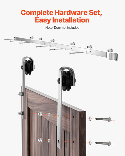 8FT Sliding Barn Door Hardware Kit, 330 LBS Weight Capacity, Compatible with 42 to 48 Inches Width & 1-3/8 to 1-3/4 Inches Thickness Single Sliding Barn Door, Durable Track & J-shape Roller