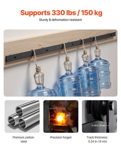 6.6FT Sliding Barn Door Hardware Kit, 330 LBS Weight Capacity, Compatible with 36-40 Inches Width & 1-3/8 to 1-3/4 Inches Thickness Single Sliding Barn Door, Durable Track & J-shape Roller Black