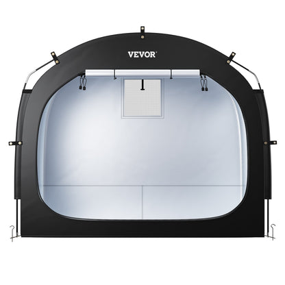 Cykelförvaringstält, 4 till 5 cyklar, rymligt cykelförvaringstält för utomhusbruk med ventilerat fönster, vattentätt och lättmonterat cykeltält med höghållfast glasfiber och dubbla dragkedjor, lämplig för cykel