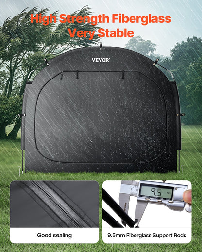 Cykelförvaringstält, 5 cyklar, rymligt cykelförvaringstält för utomhusbruk med ventilerat fönster, vattentätt och lättmonterat cykeltält med höghållfast glasfiber och dubbla dragkedjor, lämplig för cykel