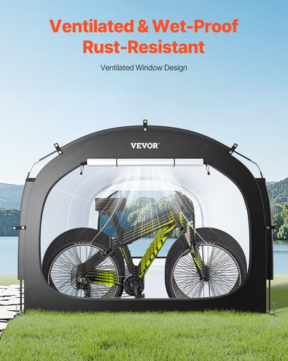 Cykelförvaringstält, 5 cyklar, rymligt cykelförvaringstält för utomhusbruk med ventilerat fönster, vattentätt och lättmonterat cykeltält med höghållfast glasfiber och dubbla dragkedjor, lämplig för cykel