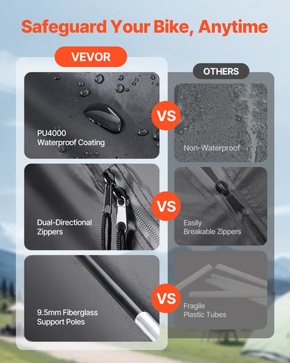 Cykelförvaringstält, 5 cyklar, rymligt cykelförvaringstält för utomhusbruk med ventilerat fönster, vattentätt och lättmonterat cykeltält med höghållfast glasfiber och dubbla dragkedjor, lämplig för cykel
