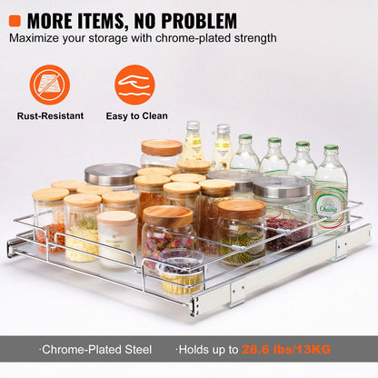 43.2 cm W x 53.3 cm D Pull Out Cabinet Organizer, Heavy Duty Slide Out Pantry Shelves, Chrome-Plated Steel Roll Out Drawers, Sliding Drawer Storage for Home, Inside Kitchen Cabinet, Bathroom, Under Sink