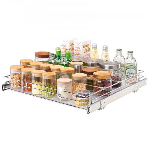 50.8 cm W x 53.3 cm D Pull Out Cabinet Organizer, Heavy Duty Slide Out Pantry Shelves, Chrome-Plated Steel Roll Out Drawers, Sliding Drawer Storage for Home, Inside Kitchen Cabinet, Bathroom, Under Sink