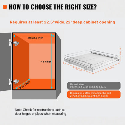 50.8 cm W x 53.3 cm D Pull Out Cabinet Organizer, Heavy Duty Slide Out Pantry Shelves, Chrome-Plated Steel Roll Out Drawers, Sliding Drawer Storage for Home, Inside Kitchen Cabinet, Bathroom, Under Sink