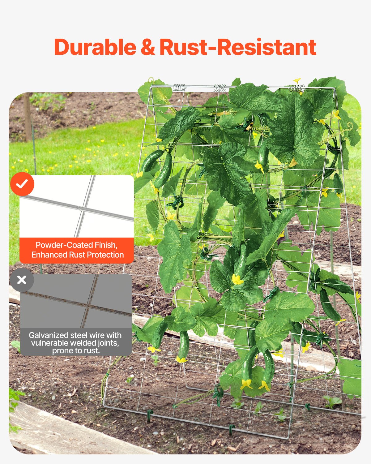 Cucumber Trellis for Climbing Plants, 35" x 55" Foldable Cucumber Trellis Set with Plant Clips, Metal Garden Trellis for Raised Bed, Outdoor Plant Grow Support for Tomato, Squash, Vegetable