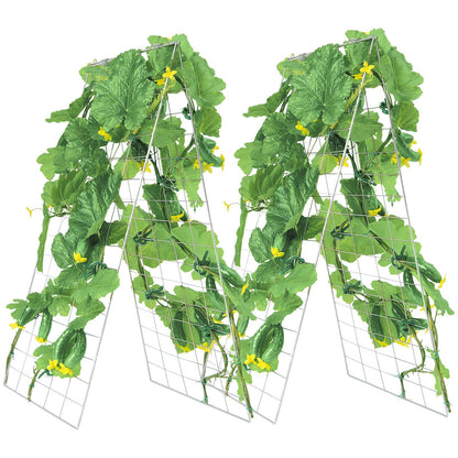 Cucumber Trellis for Climbing Plants, 35" x 55" Foldable Cucumber Trellis Set with Plant Clips, Metal Garden Trellis for Raised Bed, Outdoor Plant Grow Support for Tomato, Squash, Vegetable