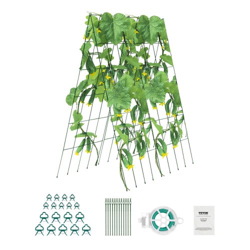 Cucumber Trellis for Climbing Plants, 39" x 32" Foldable Cucumber Trellis Set with Twist Ties, Metal Garden Trellis for Raised Bed, Outdoor Plant Grow Support for Tomato, Squash, Vegetable