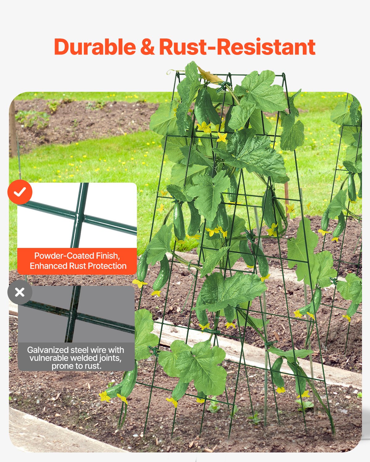 Cucumber Trellis for Climbing Plants, 39" x 32" Foldable Cucumber Trellis Set with Twist Ties, Metal Garden Trellis for Raised Bed, Outdoor Plant Grow Support for Tomato, Squash, Vegetable