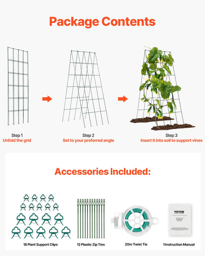 Cucumber Trellis for Climbing Plants, 39" x 32" Foldable Cucumber Trellis Set with Twist Ties, Metal Garden Trellis for Raised Bed, Outdoor Plant Grow Support for Tomato, Squash, Vegetable