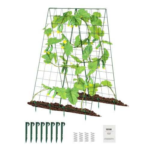 Cucumber Trellis for Climbing Plants, 46" x 32" Foldable Cucumber Trellis Set with Plant Clips, Metal Garden Trellis for Raised Bed, Outdoor Plant Grow Support for Tomato, Squash, Vegetable
