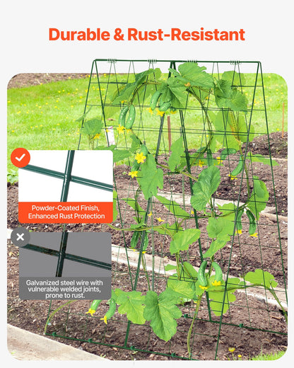 Cucumber Trellis for Climbing Plants, 46" x 32" Foldable Cucumber Trellis Set with Plant Clips, Metal Garden Trellis for Raised Bed, Outdoor Plant Grow Support for Tomato, Squash, Vegetable