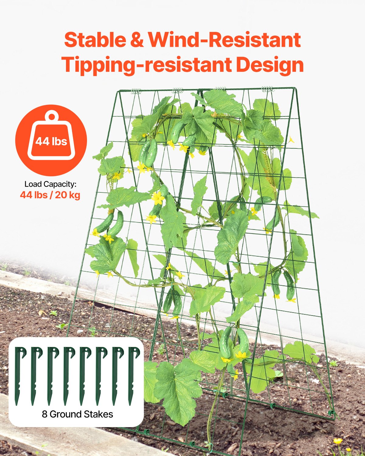 Cucumber Trellis for Climbing Plants, 46" x 32" Foldable Cucumber Trellis Set with Plant Clips, Metal Garden Trellis for Raised Bed, Outdoor Plant Grow Support for Tomato, Squash, Vegetable