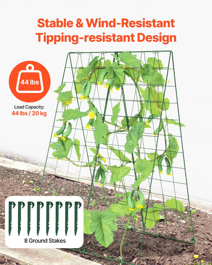 Cucumber Trellis for Climbing Plants, 46" x 32" Foldable Cucumber Trellis Set with Plant Clips, Metal Garden Trellis for Raised Bed, Outdoor Plant Grow Support for Tomato, Squash, Vegetable