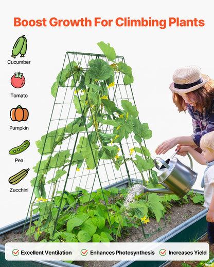Cucumber Trellis for Climbing Plants, 46" x 32" Foldable Cucumber Trellis Set with Plant Clips, Metal Garden Trellis for Raised Bed, Outdoor Plant Grow Support for Tomato, Squash, Vegetable