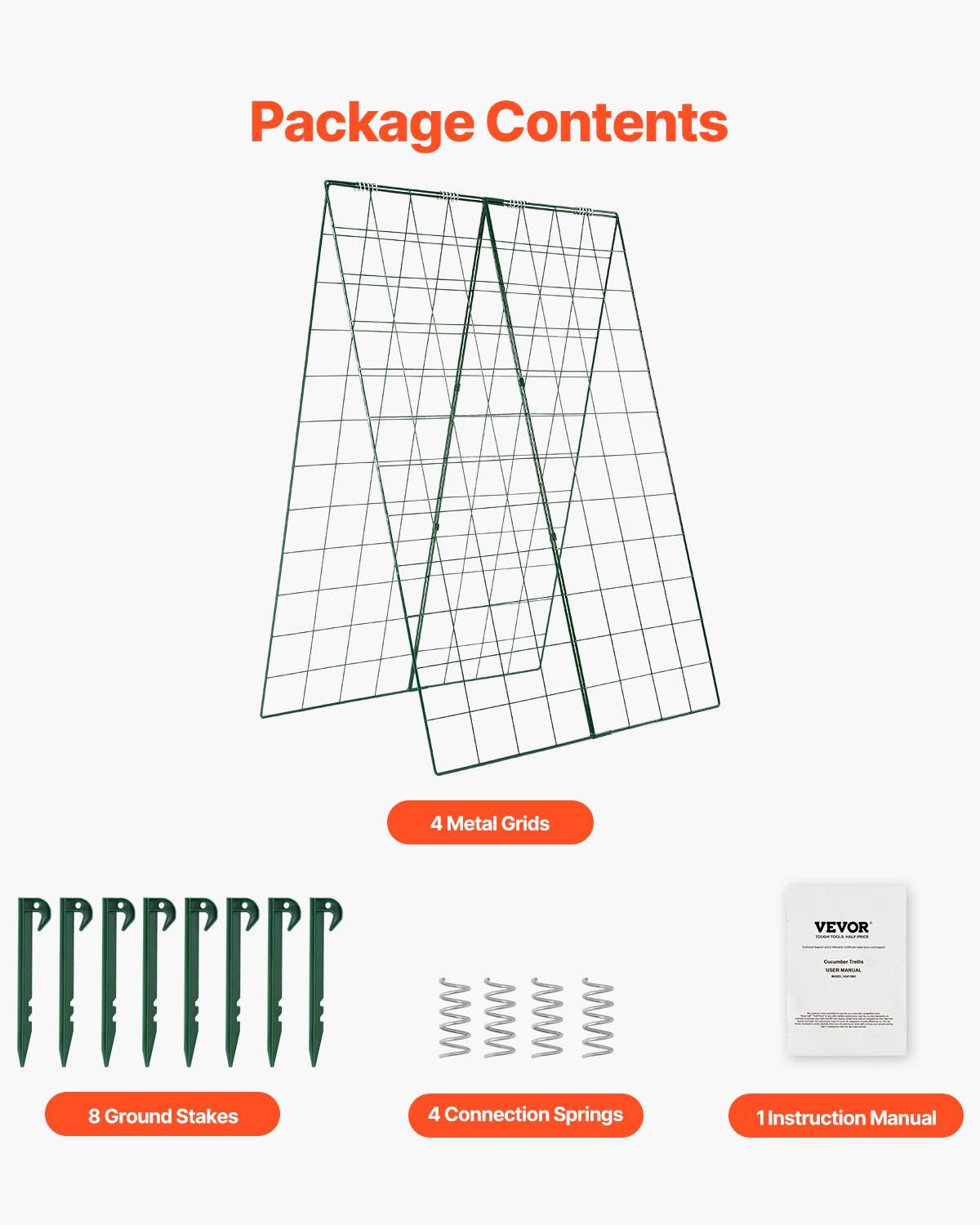 Cucumber Trellis for Climbing Plants, 46" x 32" Foldable Cucumber Trellis Set with Plant Clips, Metal Garden Trellis for Raised Bed, Outdoor Plant Grow Support for Tomato, Squash, Vegetable